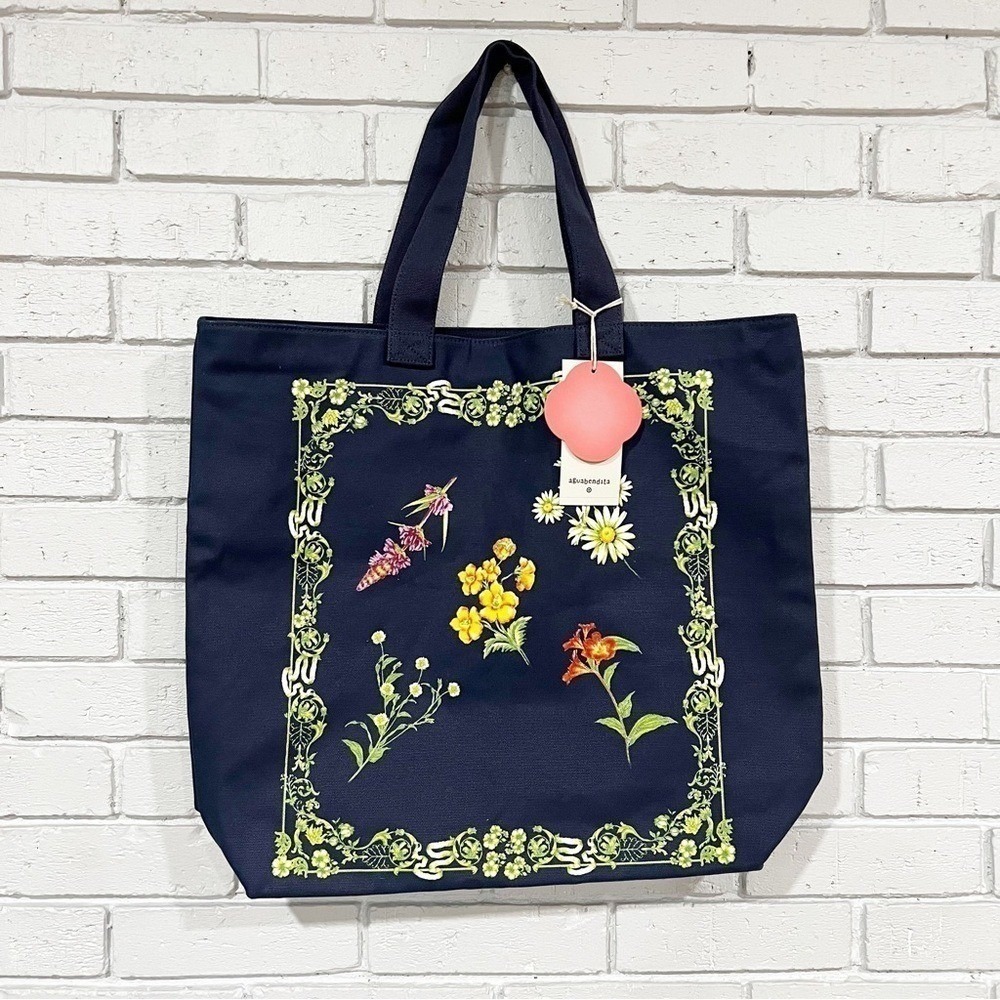 Agua Bendita x Target Navy Blue Floral Botanical Canvas Tote‎ Bag - Picture 2 of 8